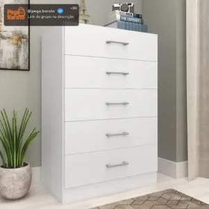 Cômoda Para Quarto Com 5 Gavetas Aruba Branco Ga - Imagem 1