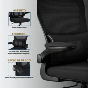 cadeira de Escritório ergonomica movel Veneza I-100 Cor Preto Com Suporte Lombar Apoio De Cabeça Estofado Mesh giratoria - Imagem 6