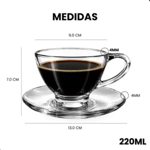 Jogo 6 Xícaras Chá Café Com Pires De Vidro Transparente - Imagem 6
