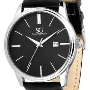 Relógio Masculino Chrowl Saint Germain Pulseira Couro Caixa Prateada Fundo Preto 42mm Clássico - Imagem 4