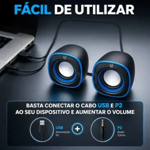 Caixa Caixinha De Som Computador Pc Notebook Subwoofer Amplificada 6w Usb P2 Azul Voxo - Imagem 4