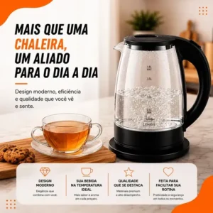 Chaleira Elétrica de Vidro Hold On 1.8 Litros, com Aquecimento Rápido e Desligamento Automático - Imagem 11