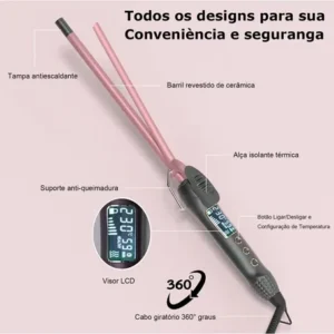 Modelador de Cachos BrisaBras 9mm Cerâmica Revestimento LCD 230°C Rosa Bivolt Duplo - Imagem 7