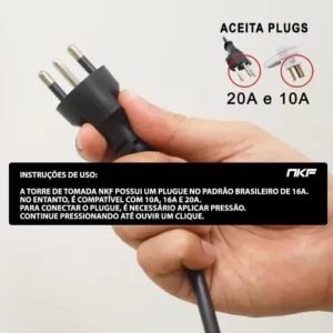Torre 03 Tomadas Retrátil De Embutir Mesa Cozinha Sobrepor Bancada Escritório Totem Bivolt Plug 16A - Imagem 6