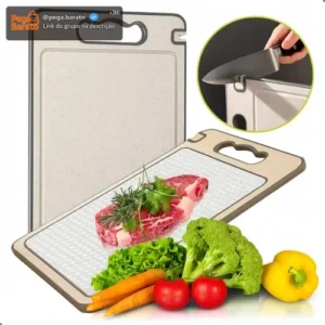 Tábua de Corte Higiênica Relimax Antiderrapante, de Inox, com Canaleta e Afiador para Carnes e Legumes - Imagem 1