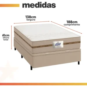 Cama Box Baú Casal Colchão Gazin Molas Flora Bege 138x188x63cm - Imagem 4