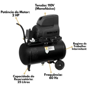 Compressor De Ar 25 Litros 8,6 Pés 120 Libra 110v Schulz - Imagem 3