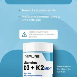 Vitamina D3 K2 Mk7 (2000ui + 149mcg) Premium 120 Cáps Repure Sem Sabor - Imagem 6