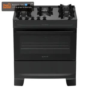 Fogão 5 Bocas Atlas Mônaco Top Glass Automático Mesa De Vidro Preto - Imagem 1
