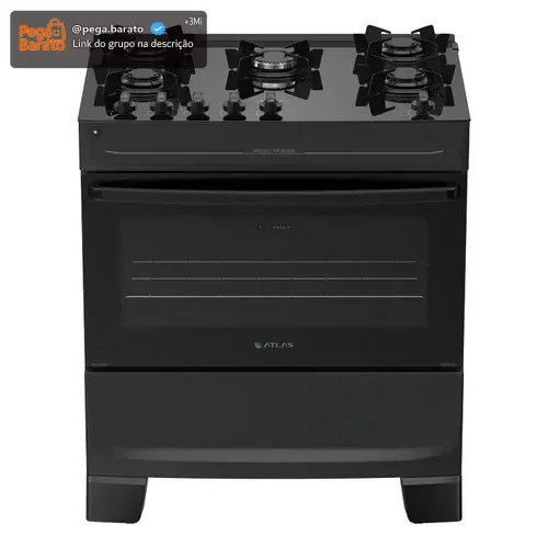 Fogão 5 Bocas Atlas Mônaco Top Glass Automático Mesa De Vidro Preto