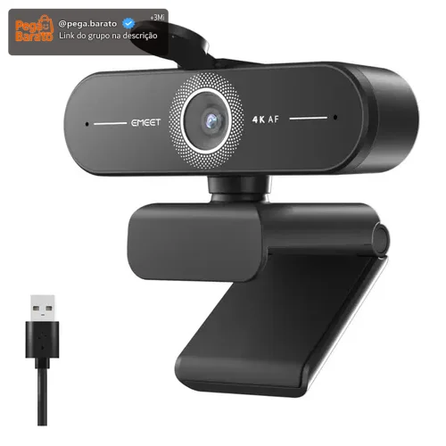Webcam Emeet C60e 4k 30Fps Uhd 8mp Foco Automático 1080P 60fps Camera Para PC 2 microfon VideoConferencia Preto
