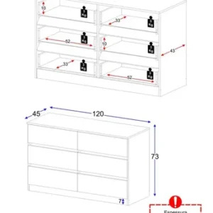 Cômoda Com 6 Gavetas 120cm Multimóveis Mp4396 Madeirado - Imagem 5