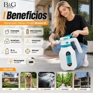 Pulverizador Elétrico Borrifador Portátil Alta Pressão Para Lavagem Automotivo E Limpeza Doméstica Detalhamento Jardim Uso Geral Cor Branco - Imagem 3