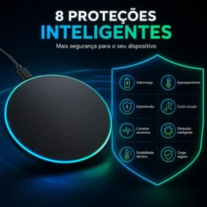Carregador Turbo Rápida 20w Com LED Preto Base Wireless Universal Para Celular iPhone Samsung Xiaomi Android Turbo Compacto Mesa Pitia - Imagem 6