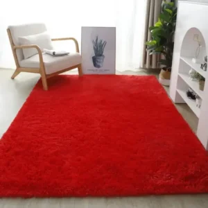Tapete 2.00x1.50 Casa Laura Enxovais Shaggy Felpudo Para Quarto Sala Luxo Vermelho - Imagem 3