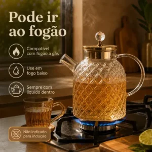 Conjunto De Chá Vidro Âmbar 5 Peças Bule 1,8l Com 4 Xícaras - Imagem 4