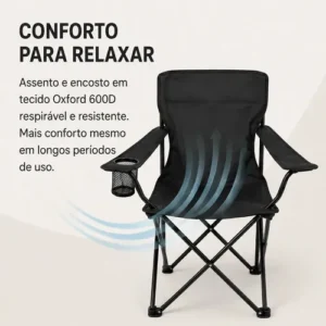 Cadeira De Pesca Dobrável Com Apoio De Braço E Porta Copos Cor Preto B&G SHOPPING - Imagem 5