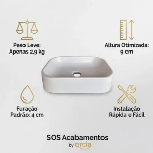 Cuba Pia De Apoio Sobrepor 37x27cm Branca Para Banheiro Lavabo Armário Gabinete Suspenso Luce - SOS Acabamentos by Orcia - Imagem 7