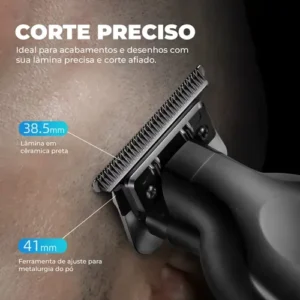 Máquina De Corte Acabamento Profissional Com Aparador De Nariz Cabelo Pelo Barbear Maquininha Detalhes Sem Fio Preto Catálogo - Imagem 4