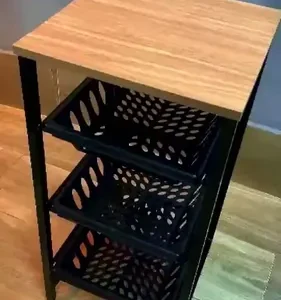 Fruteira de Chão para Cozinha 3 Cestos Deslizantes Estrutura Aço MDP - Imagem 2