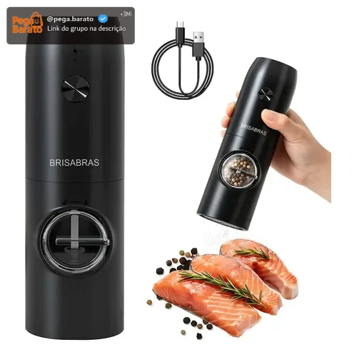 Moedor De Pimenta E Sal Elétrico Usb-c Com Led E Ajuste Fino