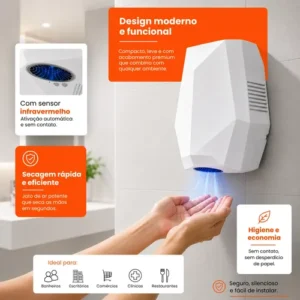 Secador De Mãos Automático Sensor Banheiro Comercial - Imagem 3