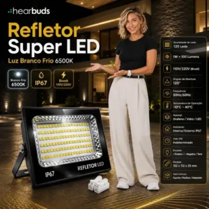 Kit 2 Refletores Led Smd Holofote 500w Ip67 Carcaça Preta Luz Branco Frio 6500k Bivolt Econômico Decorativo - Imagem 2