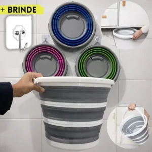 Balde Retrátil 10L Flexível Dobrável Silicone Reforçado Multiuso Compacto Pronta Entrega Cinza e Branco Óh Céus Aletrônix - Imagem 5