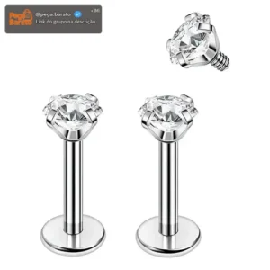 Kit Piercing Tragus Cartilagem Titânio Zircônia Antialérgico 6x3mm - Imagem 1