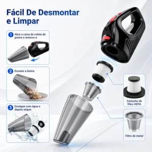 Aspirador De Pó Portátil Carro Sem Fio Com Led Alta Potência - Imagem 2