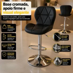 Banqueta Spin Estofada Giratória Com Regulagem De Altura Cor Preto - Imagem 4