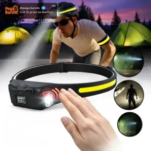 Lanterna De Cabeça Led Recarregável Usb Com Sensor De Movimento E Faixa Ajustável | Farol Potente Para Capacete, Corrida, Pesca, Ciclismo E Trilhas Noturnas | Resistente À Água Marca Navi - Imagem 1