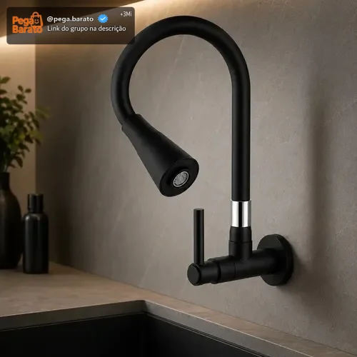 Torneira Gourmet Parede Cozinha Preta Flexível 2 Jatos Chuveirinho Cone 1/4 Volta Luxo Premium Silicone Cone Mais Vendida Preto Fosco