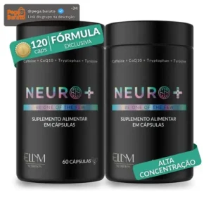 Kit 2 Neuro+ 60 Capsulas Nootropico Energético Foco Cafeina Taurina Magnesio Triptofano Taurina B12 L-Tirosina B3 B9 Memoria Energia Triptofano Vitaminas D Coenzima Q10 Ellym Nutrition - Imagem 1