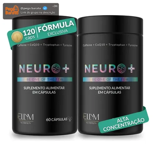 Kit 2 Neuro+ 60 Capsulas Nootropico Energético Foco Cafeina Taurina Magnesio Triptofano Taurina B12 L-Tirosina B3 B9 Memoria Energia Triptofano Vitaminas D Coenzima Q10 Ellym Nutrition