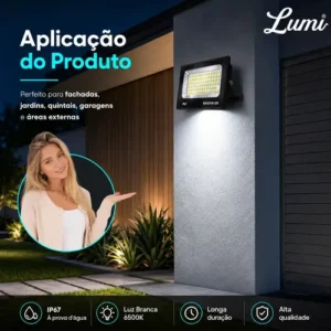 Kit 4 Holofote Refletor Super Led 300w Luminária Cor Da Luz Branco Frio 6500k Ip67 Bovolt Preto - Imagem 3