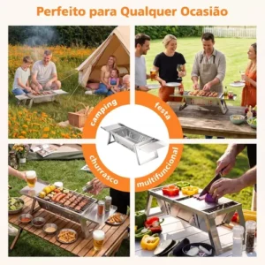 Churrasqueira Portátil Inox Dobrável ASSISTOOL Aço Inoxidável Carvão Pequena - Imagem 9