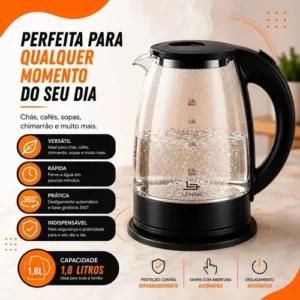 Chaleira Elétrica de Vidro Hold On 1.8 Litros, com Aquecimento Rápido e Desligamento Automático - Imagem 12