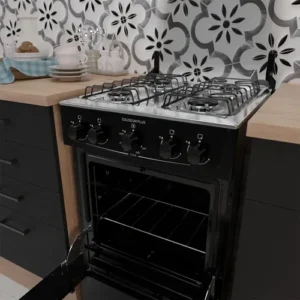 Fogão 4 Bocas Atlas Coliseum Plus Preto A Gás com Mesa de Inox e Forno de 50 Litros Acendimento Manual - Imagem 11