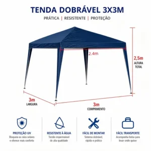 Tenda Gazebo 3x3 Sanfonada Praia Camping Eventos Azul - Imagem 6