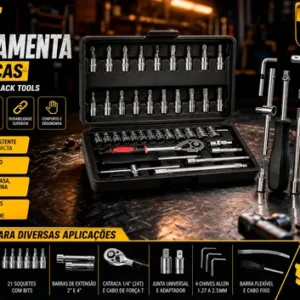 Jogo De Soquete Catraca Chave Allen Kit C/ Maleta 46 Peças - Imagem 2