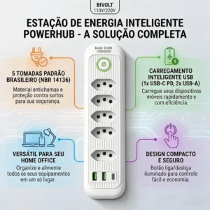 Extensão Elétrica 5 Tomadas Usb Type-c Bivolt 2m Branca - Imagem 3