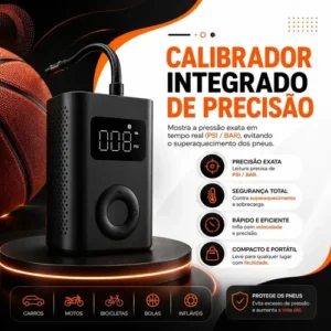 Mini Compressor Digital Hold On Bomba De Encher Pneus Portátil Para Carro Bicicleta Motocicletas Cor Preto Com Calibrador - Imagem 4