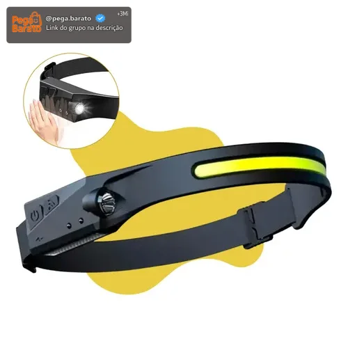Lanterna de Cabeça LED Recarregável USB para Pesca e Camping com Sensor