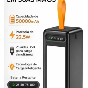 Power Bank 50000mah Preto Turbo 22,5w Carregamento Rápido Usb Tipo C Lightniing Alta Capacidade Portátil Compatível Com Celular Smartphone Tablet iPad Segurança Inteligente - Imagem 2