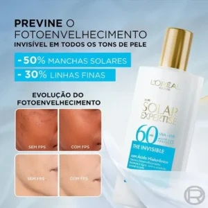 Protetor Solar Facial FPS 60, Textura Aquosa Ultraleve, Proteção Avançada Anti-Idade, Cor 2.0, Expertise The Invisible L’Oréal Paris Solar 40g - Imagem 8