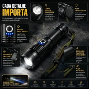 Lanterna Tática Militar T9 Mais Forte Do Mundo Potente Led Recarregável - Imagem 4
