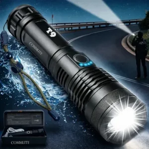 Kit 2 Unidades - Lanterna Tática Militar T9 Mais Forte Do Mundo Profissional Lanterna Potente Led Mais Forte Do Mundo Acampamento Viajens Caça Camping - Commlite Branco Preto - Imagem 8