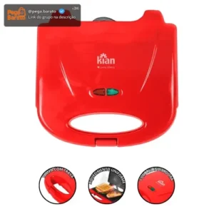 Sanduicheira Grill Elétrica Antiaderente 750w Potente Cor Vermelho - Imagem 1