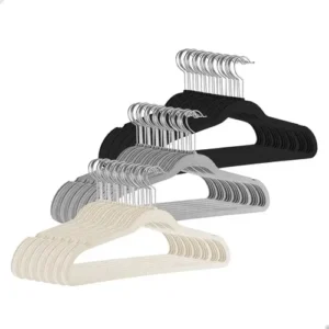 Kit 50 Cabides Adulto De Veludo Antideslizante Slim Com Gancho Giratório 360° Cor Preto - Imagem 3